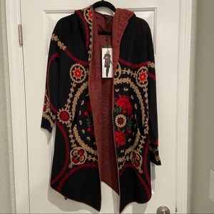 Max Sport Hooded Floral Cardigan Black/Red Size XS